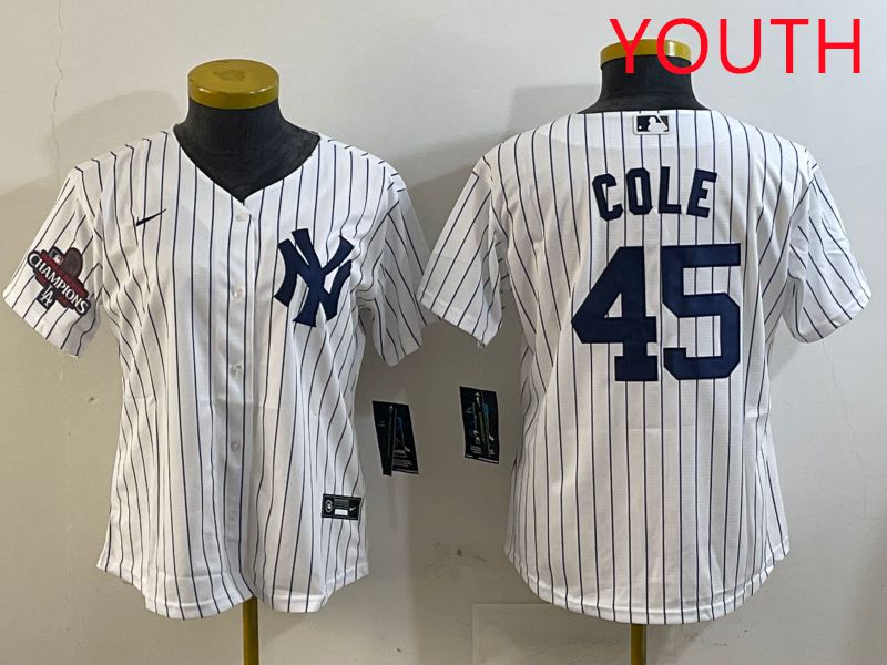 Youth New York Yankees #45 Cole White Stripe Game 2025 Nike MLB Jersey style 2